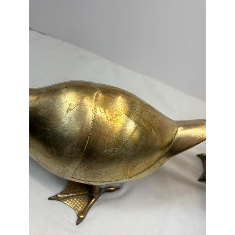 VTG Brass Duck Geese LARGE Figurines Pair MCM Farmhouse Cottagecore Grandmacore - Picture 10 of 10
